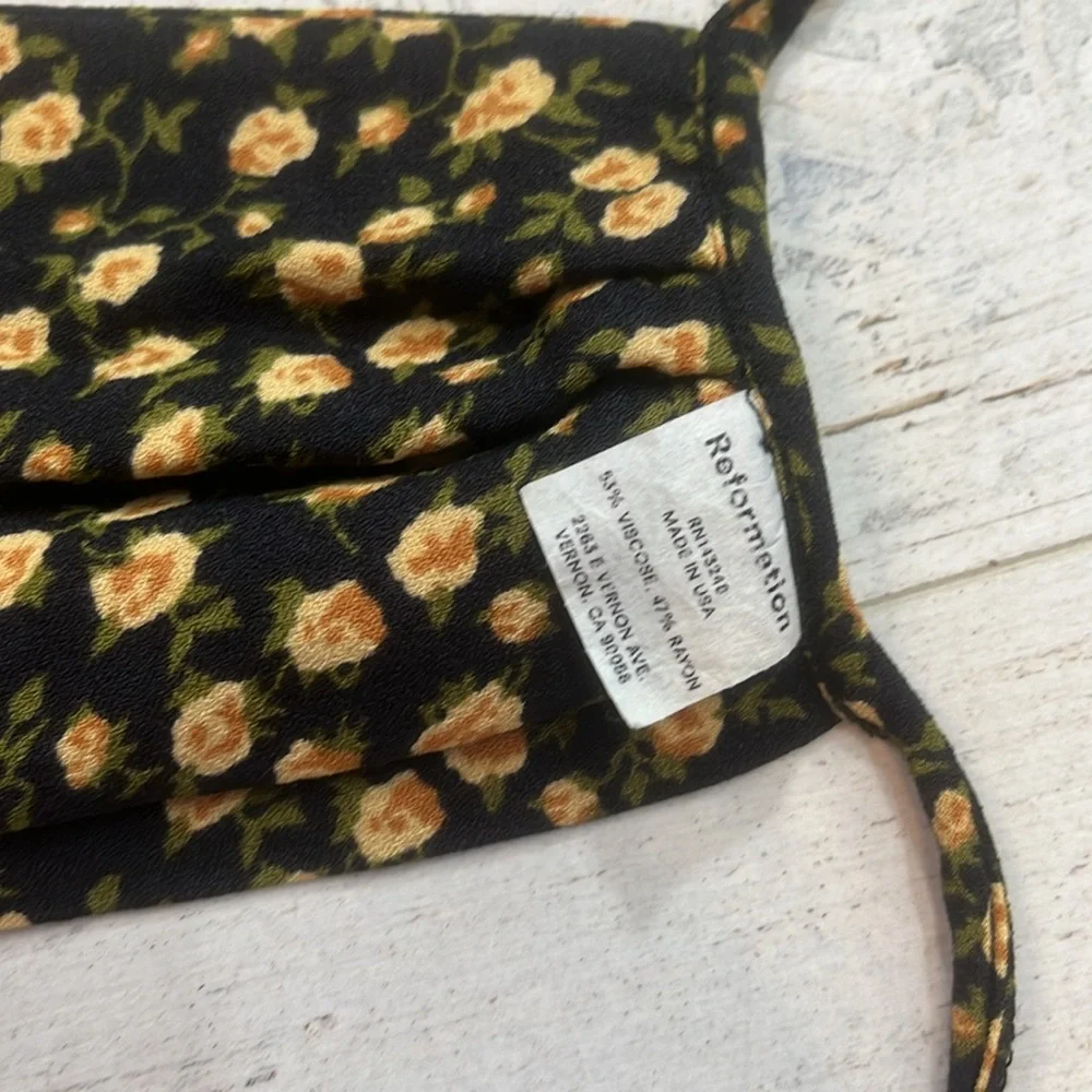 Reformation Black Yellow Floral Print Face Mask